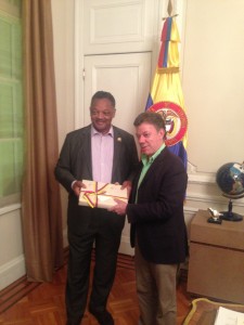 Rev Jessee Jackson and President Juan Manuel Santos at the Presidents' Residence "Casa de Narino"